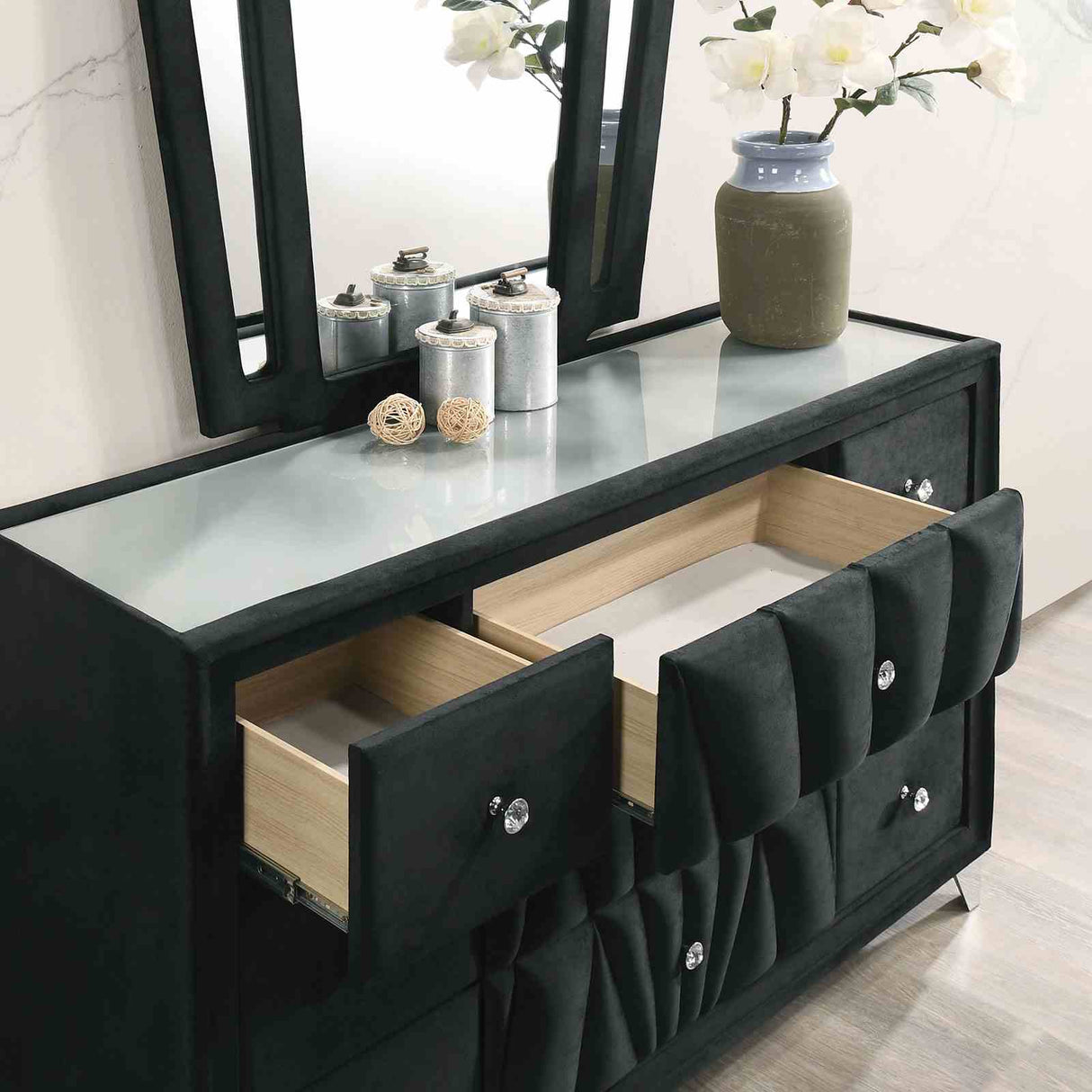 Carissa Black 5 Pc Queen Bedroom Set from Furniture of America - Luna Furniture