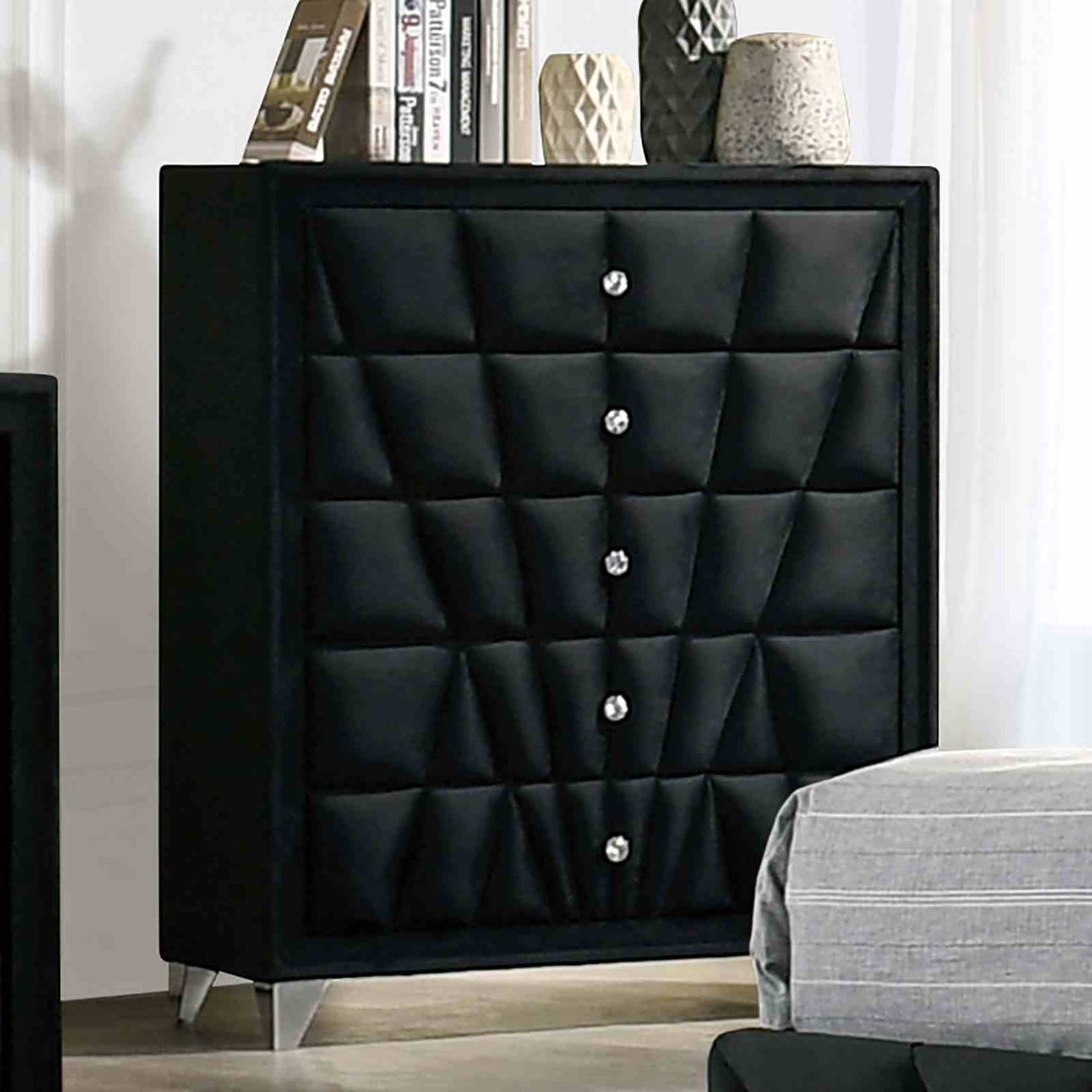 Carissa Black 5 Pc Queen Bedroom Set from Furniture of America - Luna Furniture