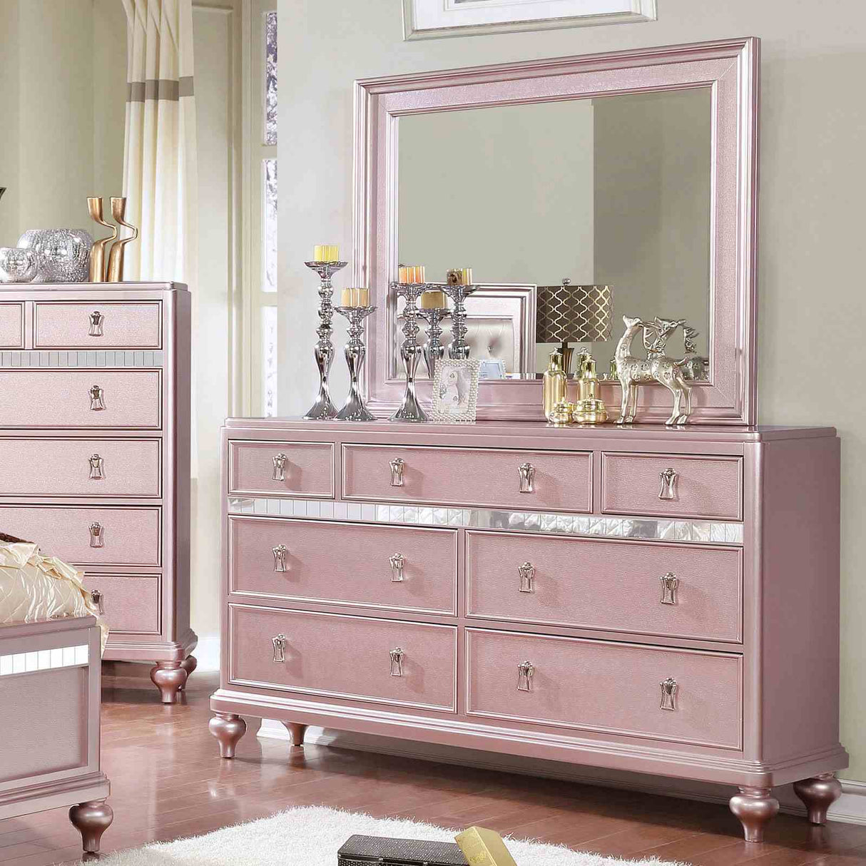 Furniture of America Avior Rose Gold Dresser