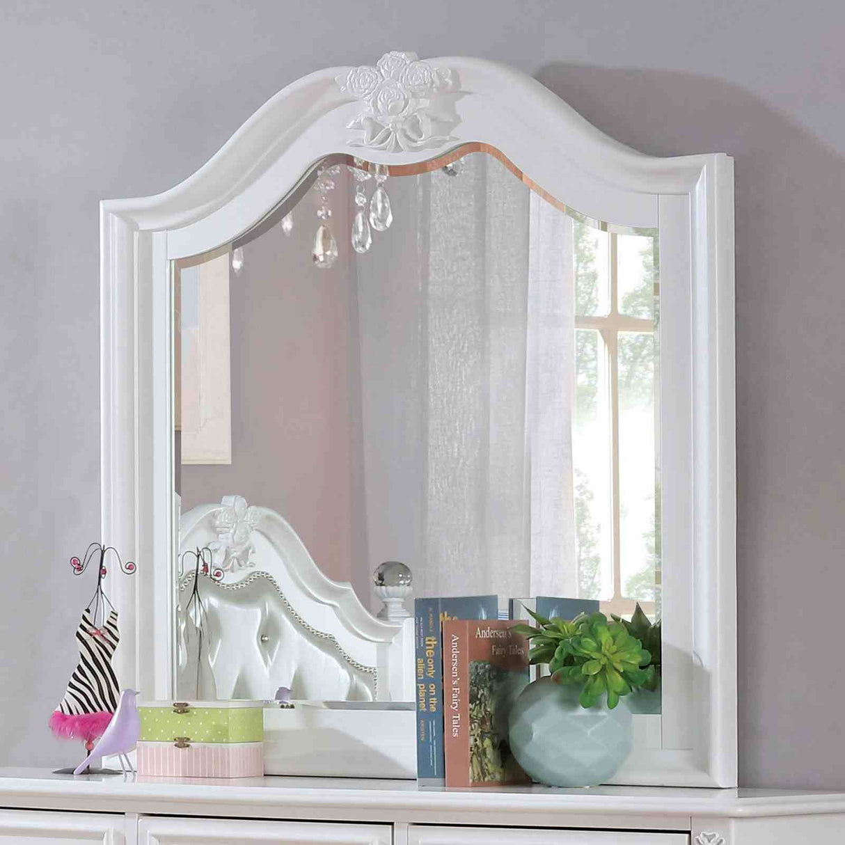 Belva White Mirror (Mirror Only) from Furniture of America - Luna Furniture