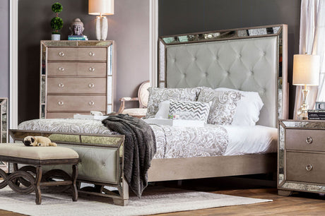 Loraine Champagne Tufted Queen Panel Bed from Furniture of America - Luna Furniture