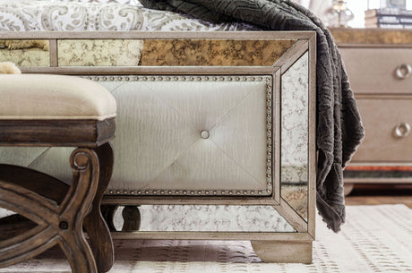 Loraine Champagne Tufted Queen Panel Bed from Furniture of America - Luna Furniture