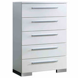 Clementine Glossy White chest, five drawers with chrome pulls, front view