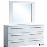 Clementine Glossy White dresser, six drawers with chrome pulls, front view