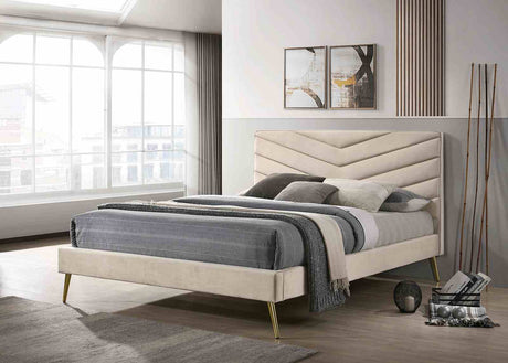 Vivar Beige Queen Upholstered Bed from Furniture of America - Luna Furniture