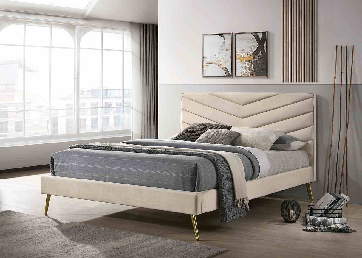 Vivar Beige Full Upholstered Bed from Furniture of America - Luna Furniture