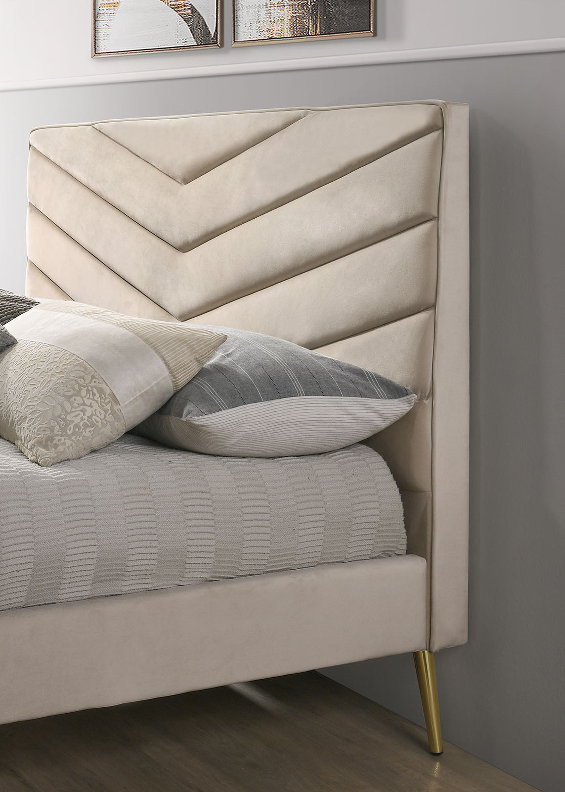 Vivar Beige King Upholstered Bed from Furniture of America - Luna Furniture