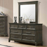 Houston Gray dresser with mirror, 6 drawers and pewter bar pulls, traditional front view