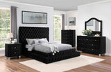 Stefania Black 5 Pc Queen Bedroom Set, full glam bedroom arrangement, dresser and mirror