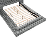 Stefania Gray Queen Bed, upholstered frame with slatted support and tufted surround, front view