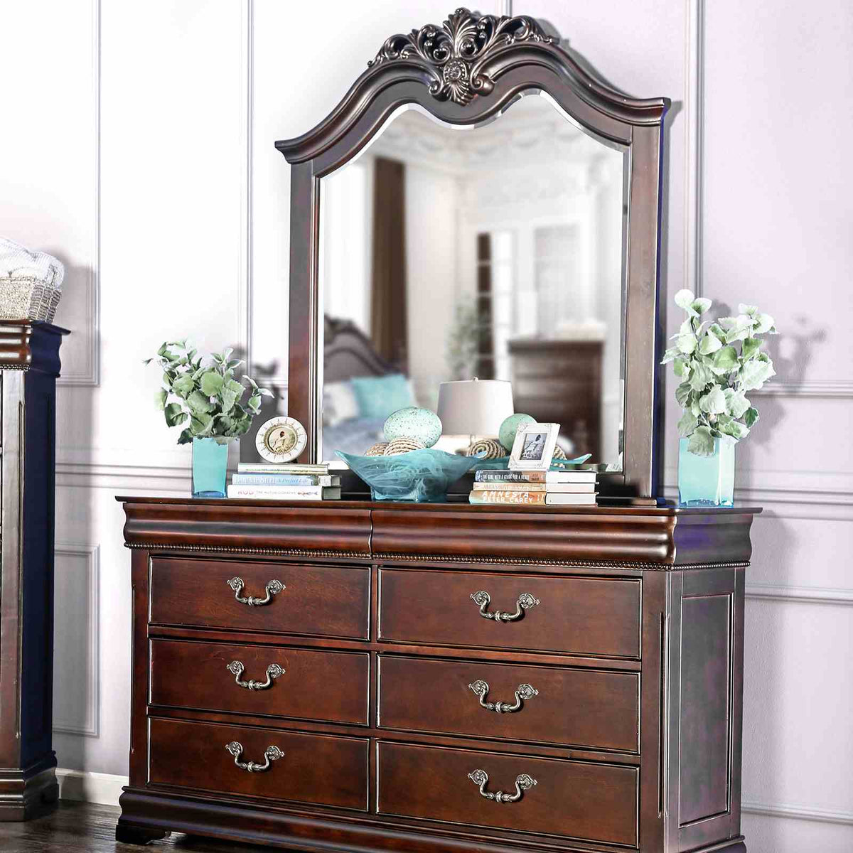 Mandura Cherry 5 Pc Queen Bedroom Set from Furniture of America - Luna Furniture
