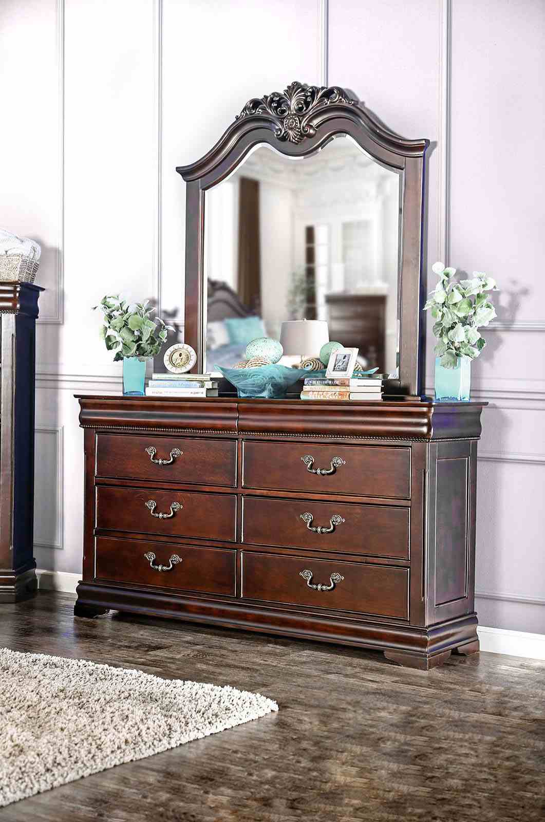 Mandura Cherry 5 Pc Queen Bedroom Set from Furniture of America - Luna Furniture