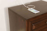 Brandt Brown nightstand, top charging surface and drawer front detail, brown cherry finish