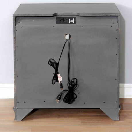 Brandt Gray nightstand back panel, cord management and power cable view