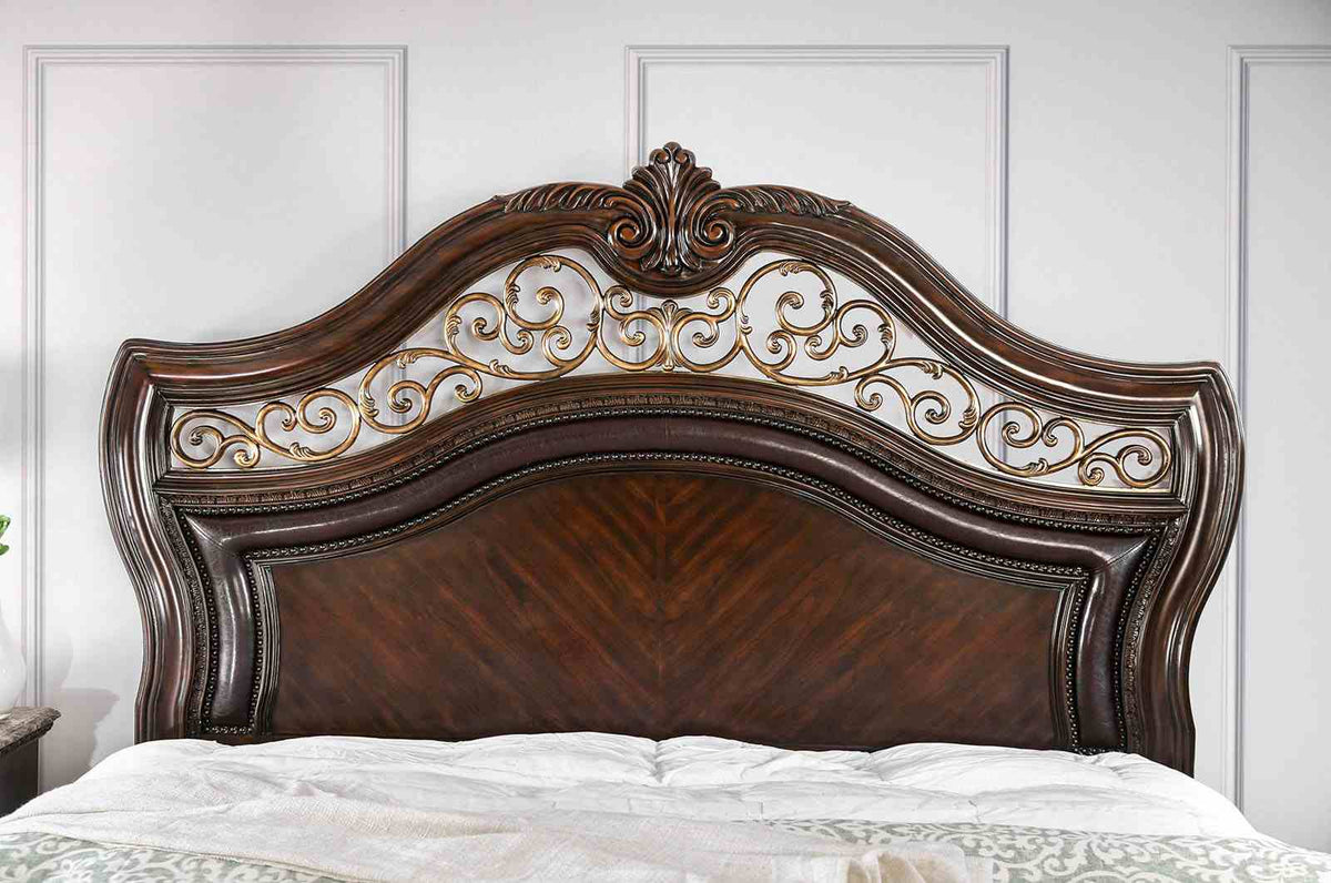 Menodora Brown Cherry 5 Pc Queen Bedroom Set from Furniture of America - Luna Furniture