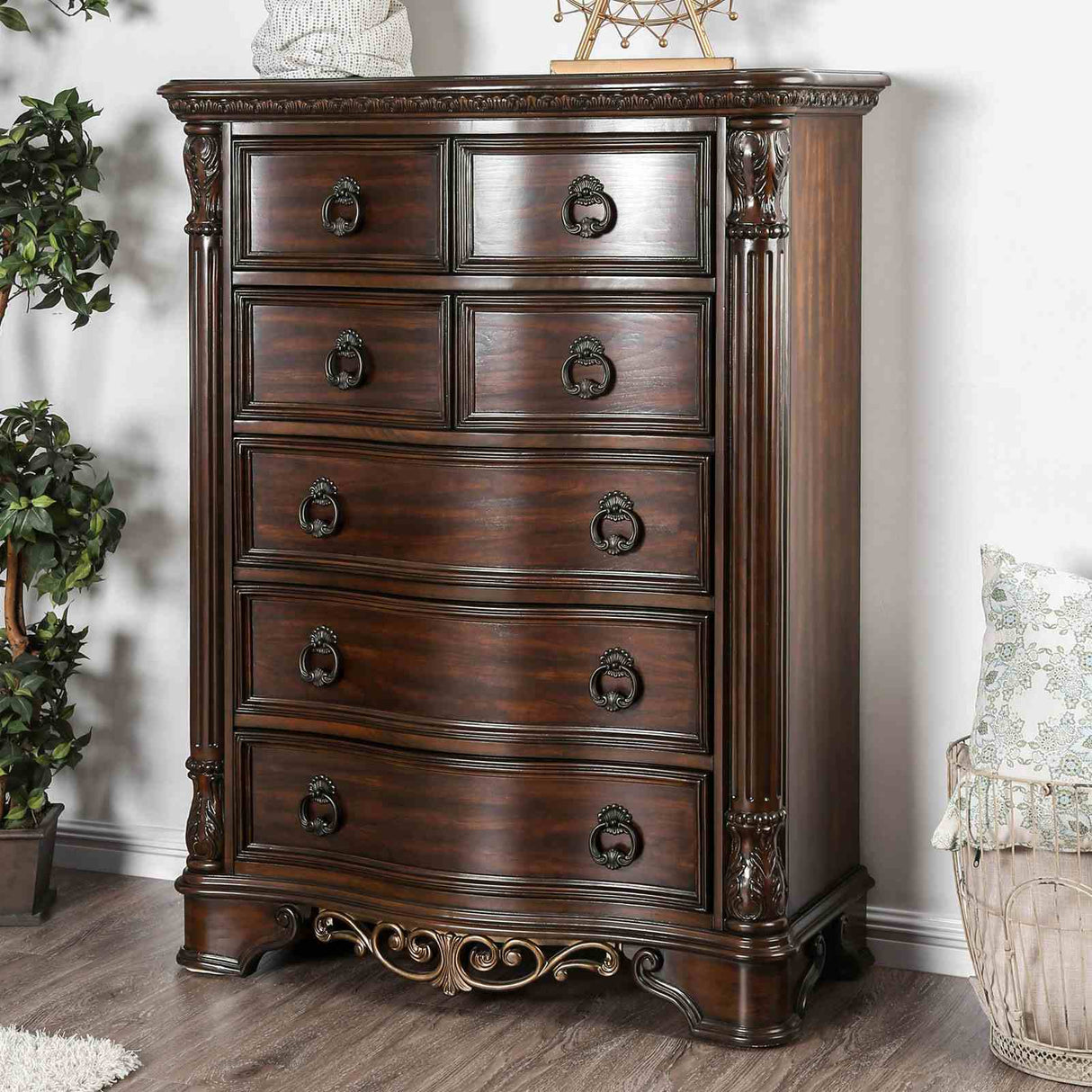 Menodora Brown Cherry 5 Pc Queen Bedroom Set from Furniture of America - Luna Furniture