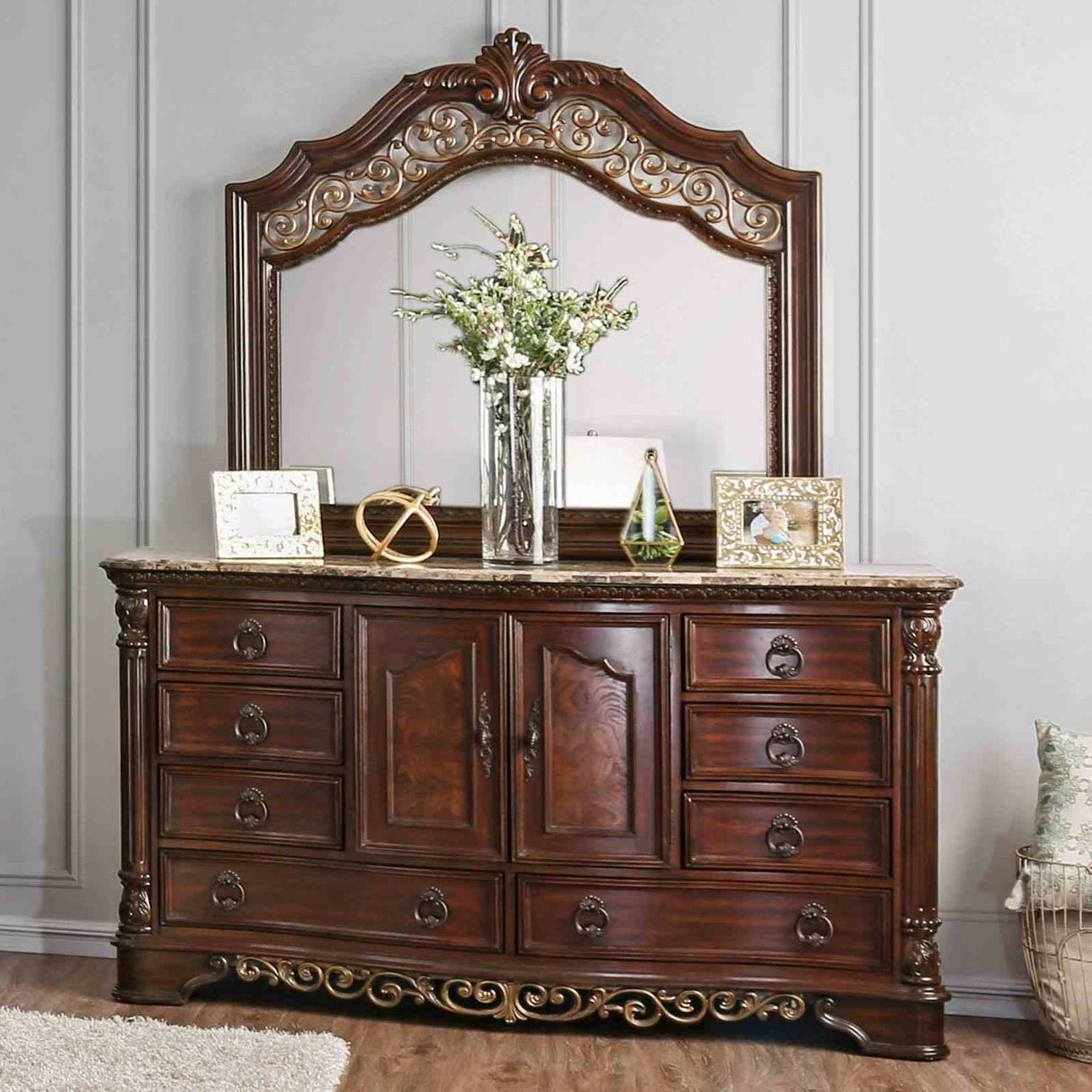 Menodora Brown Cherry 5 Pc Queen Bedroom Set from Furniture of America - Luna Furniture