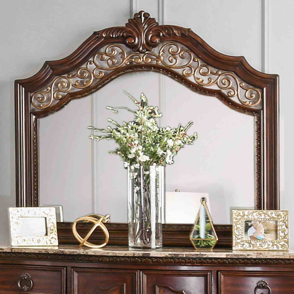 Menodora Brown Cherry Mirror (Mirror Only) from Furniture of America - Luna Furniture