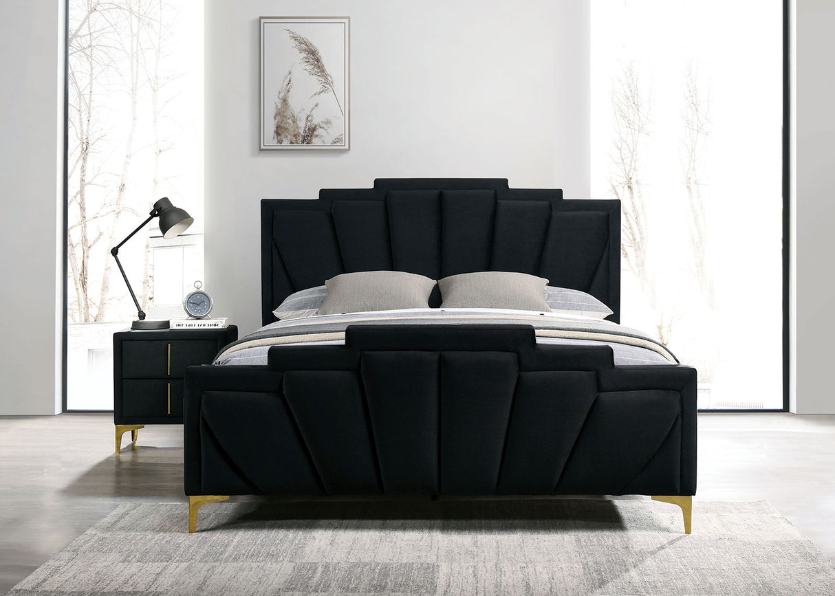 Florizel Black/Gold Upholstered Queen Bed from Furniture of America - Luna Furniture