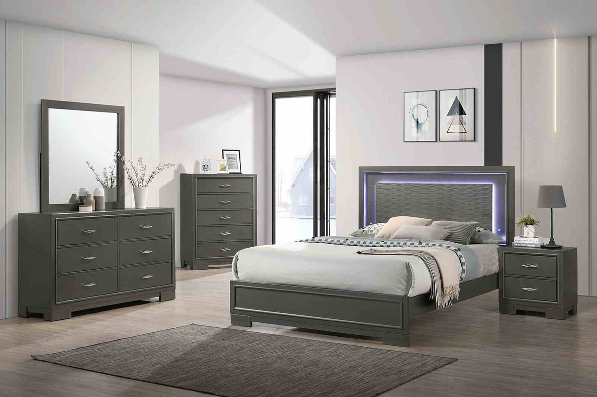Alison Metallic Gray 5 Pc Queen Bedroom Set from Furniture of America - Luna Furniture
