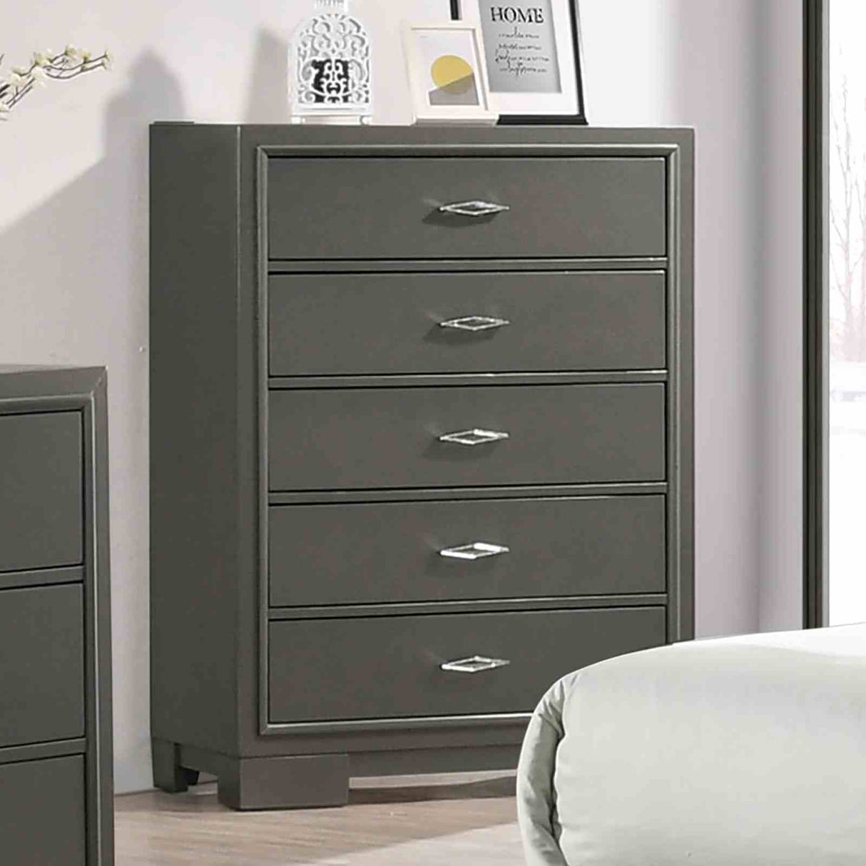Alison Metallic Gray 5 Pc Queen Bedroom Set from Furniture of America - Luna Furniture
