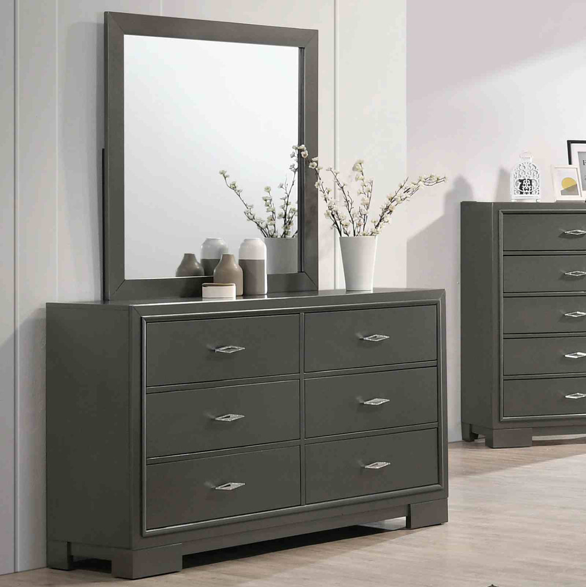 Alison Metallic Gray 5 Pc Queen Bedroom Set from Furniture of America - Luna Furniture