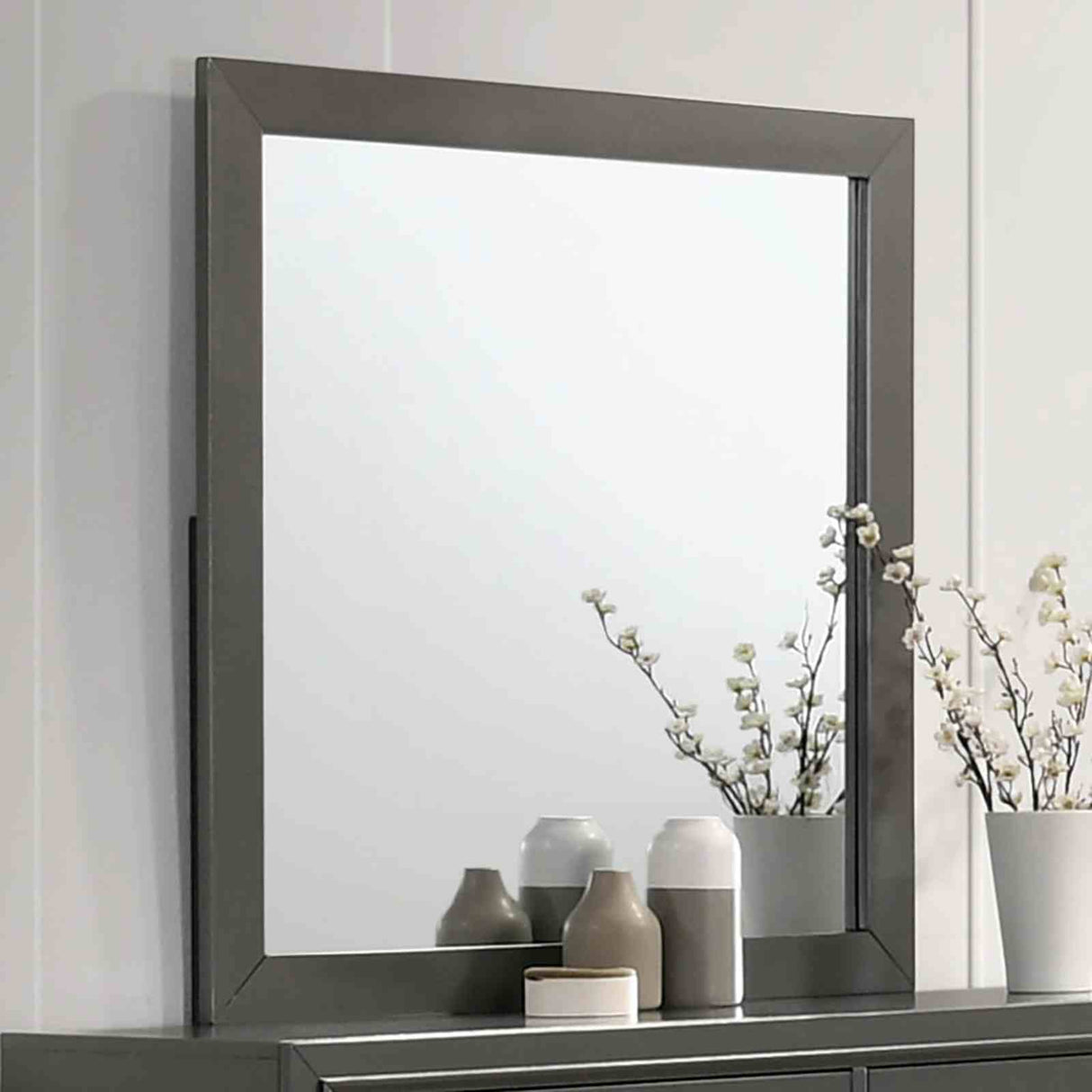 Alison Metallic Gray 5 Pc Queen Bedroom Set from Furniture of America - Luna Furniture