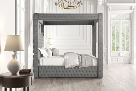Etherea Gray Queen Upholstered Platform Poster Bed from Furniture of America - Luna Furniture
