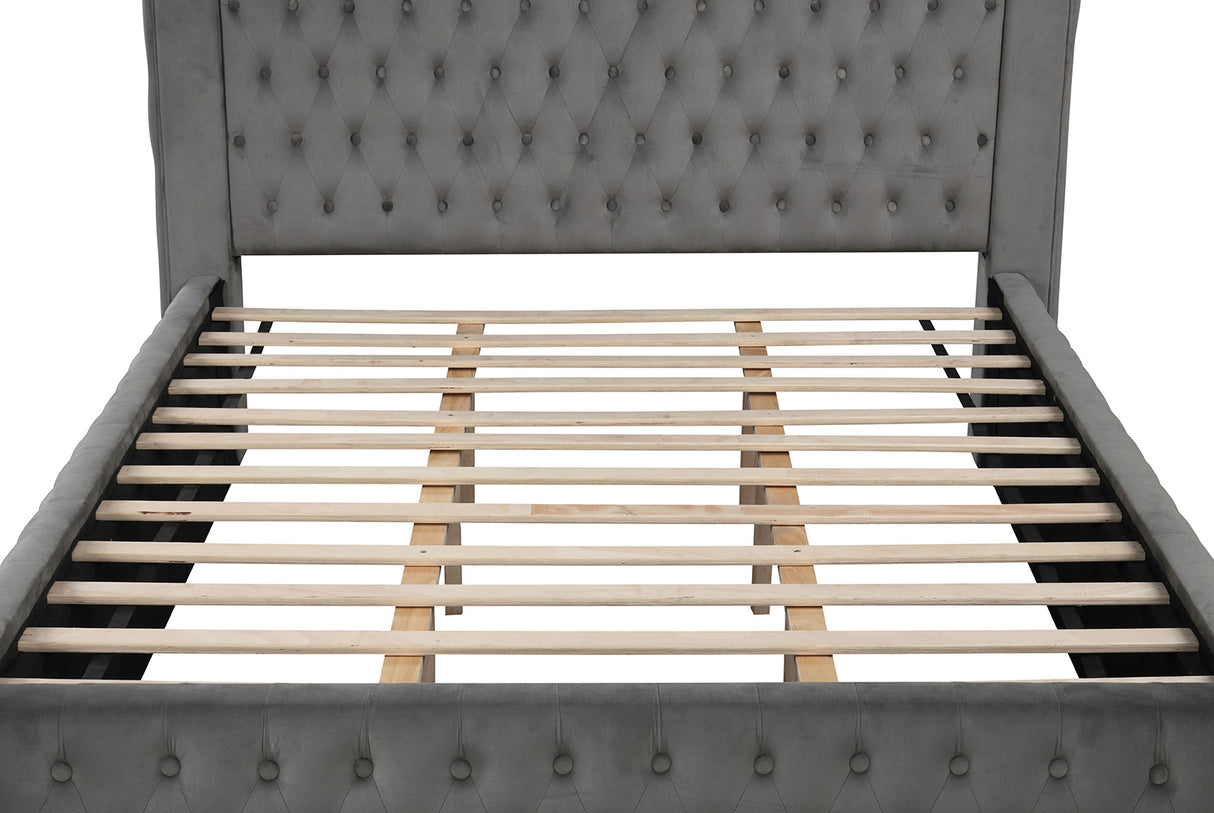 Etherea Gray Queen Upholstered Platform Poster Bed from Furniture of America - Luna Furniture