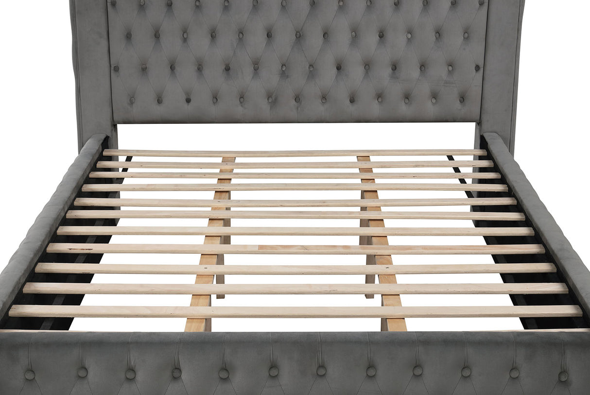 Etherea Gray Queen Upholstered Platform Poster Bed from Furniture of America - Luna Furniture