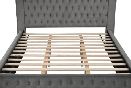 Etherea Gray Queen Upholstered Platform Poster Bed from Furniture of America - Luna Furniture