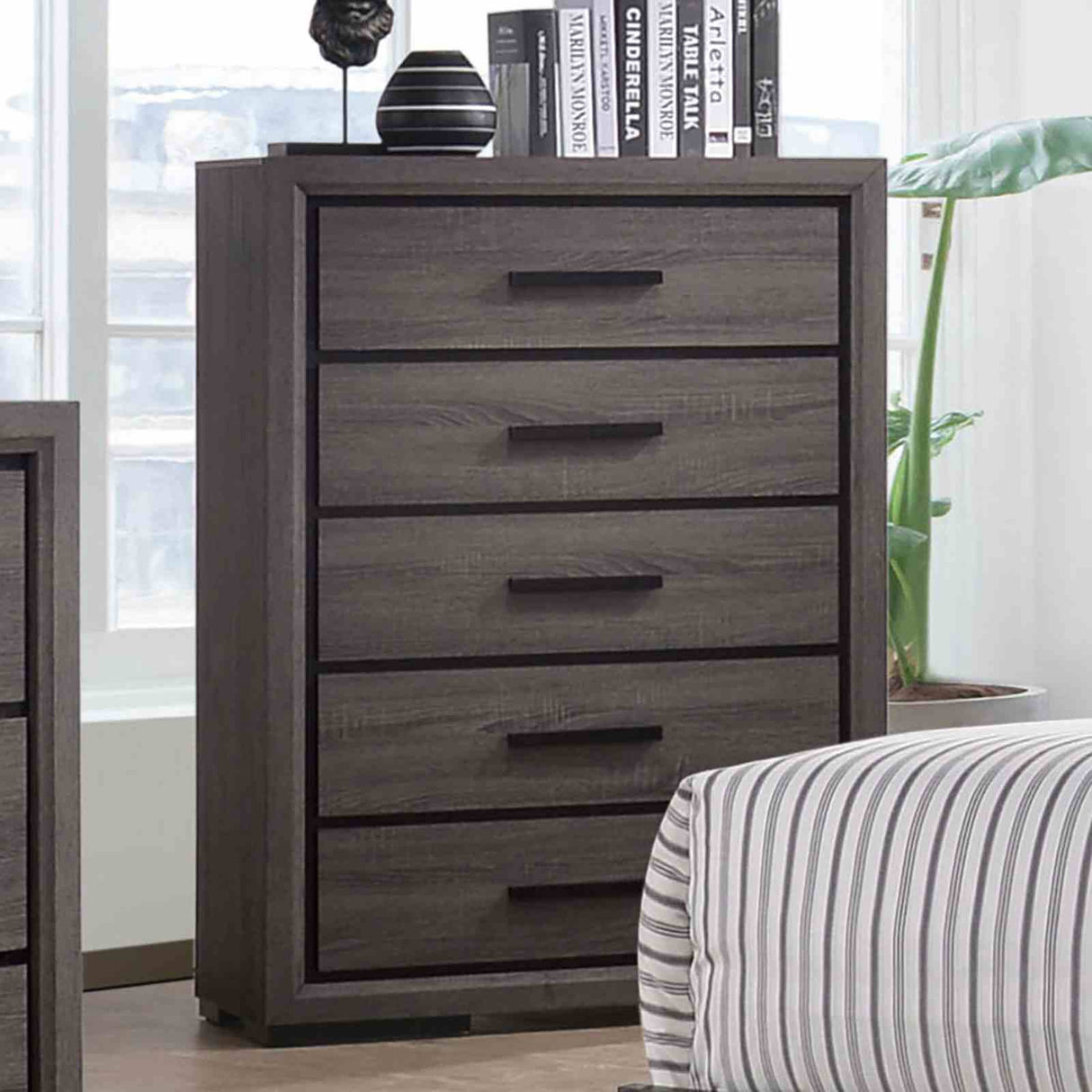 Conwy Gray 5 Pc Queen Bedroom Set from Furniture of America - Luna Furniture