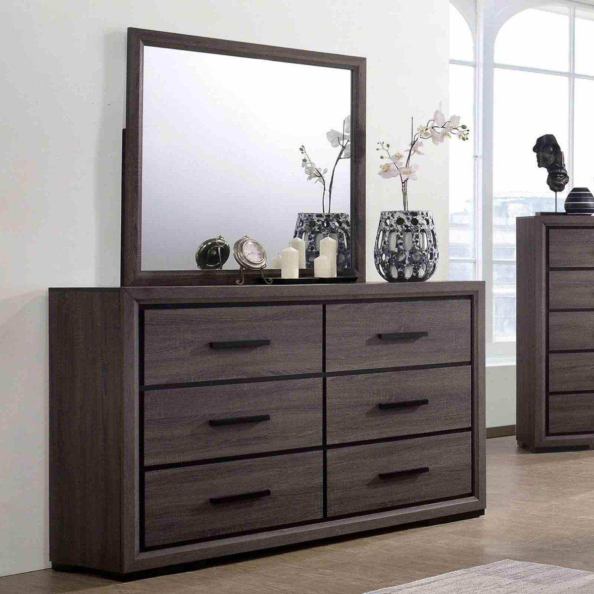 Conwy Gray 5 Pc Queen Bedroom Set from Furniture of America - Luna Furniture