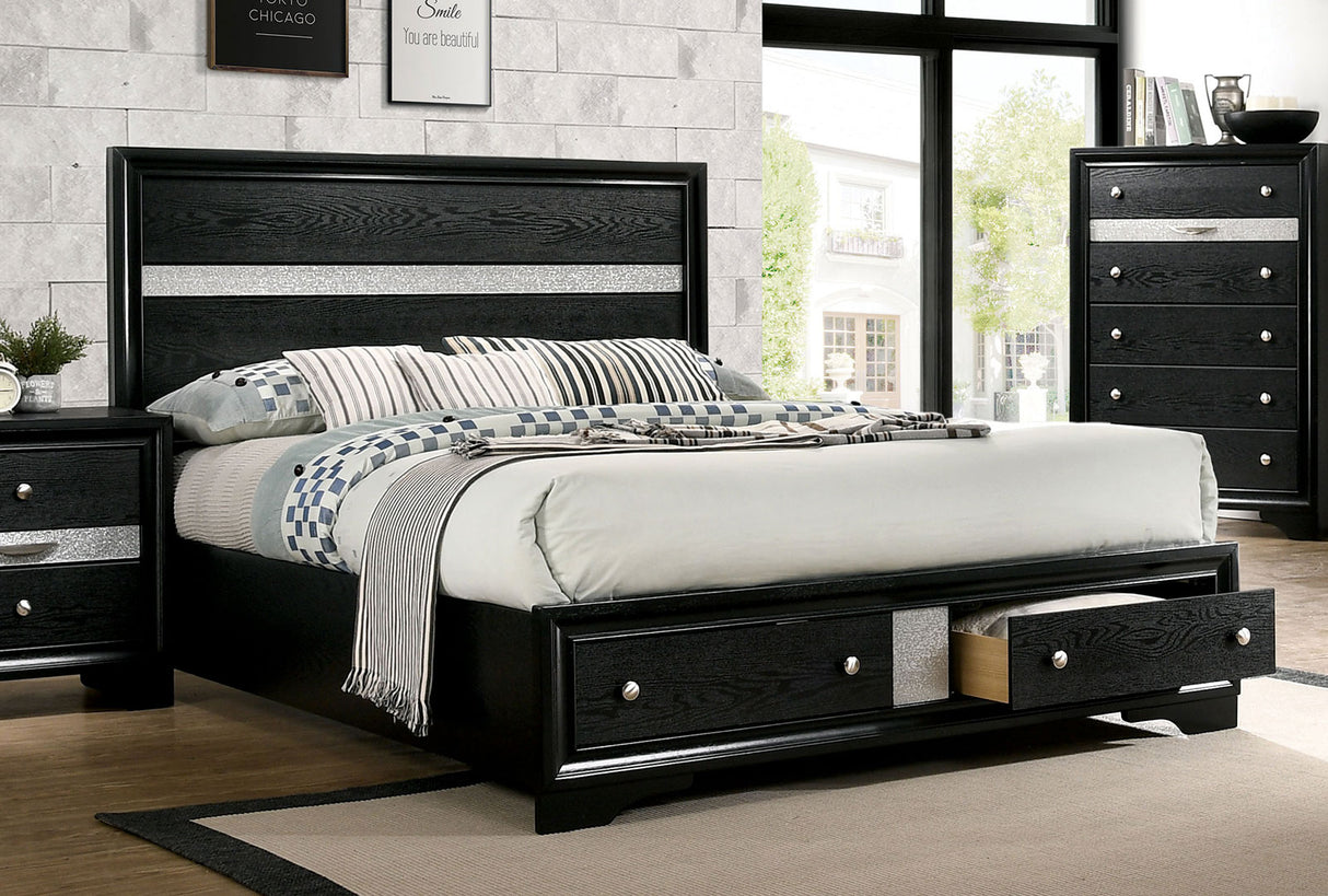 Chrissy Black King Storage Platform Bed from Furniture of America - Luna Furniture