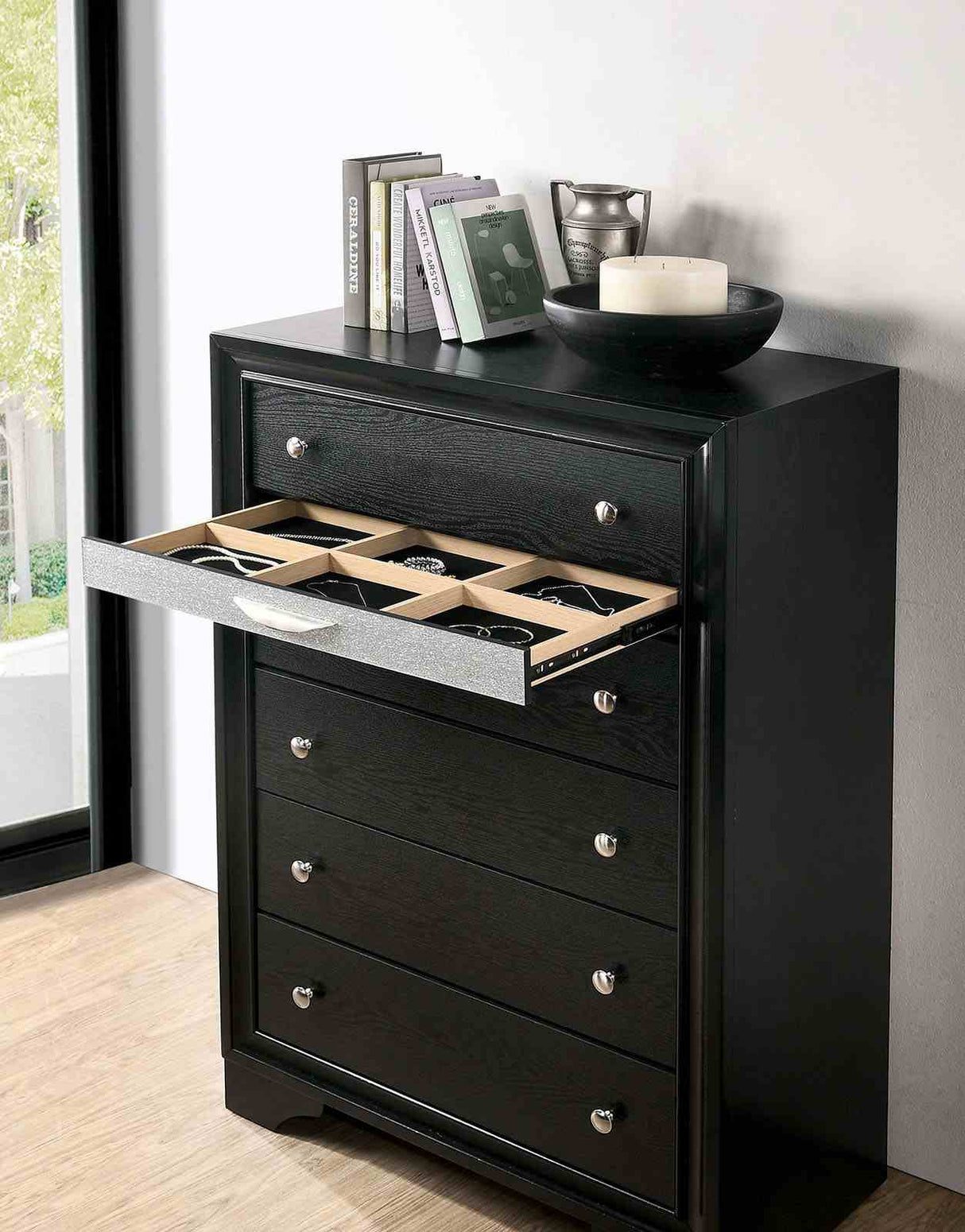 Chrissy Black 5 Pc Queen Bedroom Set from Furniture of America - Luna Furniture