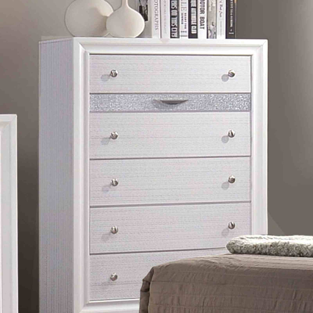 Chrissy White 5 Pc Queen Bedroom Set from Furniture of America - Luna Furniture