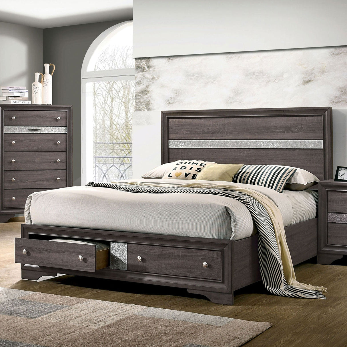 Chrissy Gray King Storage Platform Bed from Furniture of America - Luna Furniture