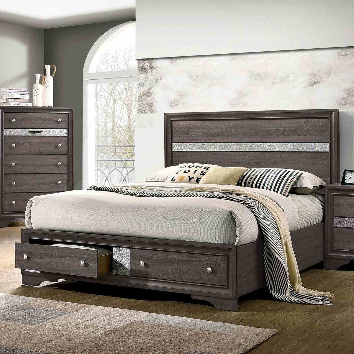 Chrissy Gray 5 Pc Queen Bedroom Set from Furniture of America - Luna Furniture