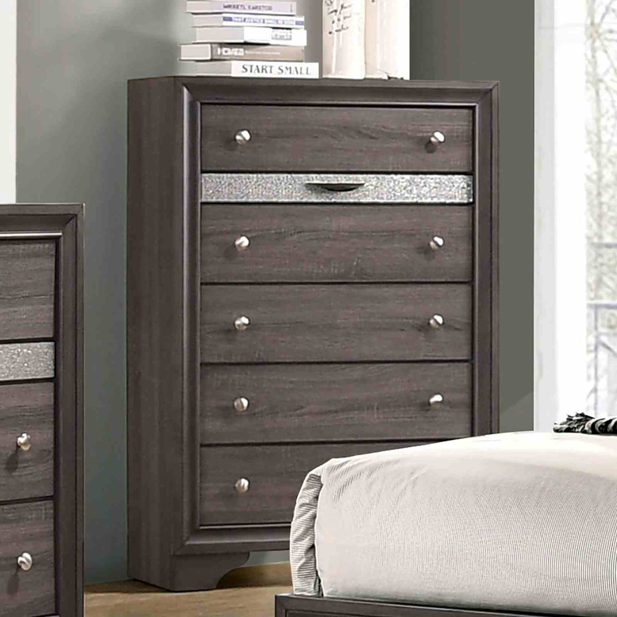 Chrissy Gray 5 Pc Queen Bedroom Set from Furniture of America - Luna Furniture