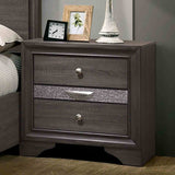 Chrissy Gray nightstand, 2 drawers with silver accent band, front view