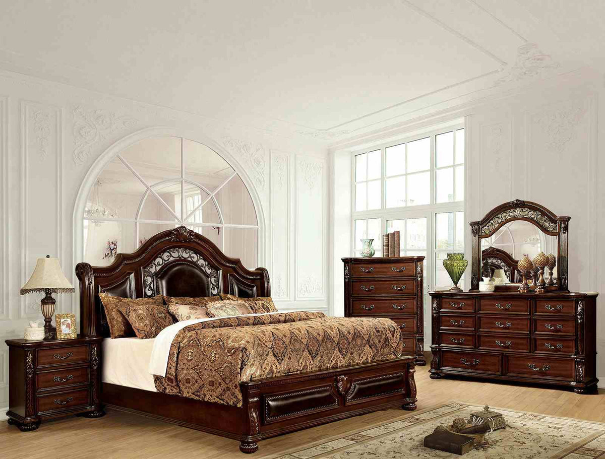 Flandreau Brown queen bedroom set, bed with nightstand and dresser, traditional brown cherry finish
