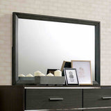 Camryn Warm mirror and dresser detail, framed mirror above eight-drawer dresser, front view