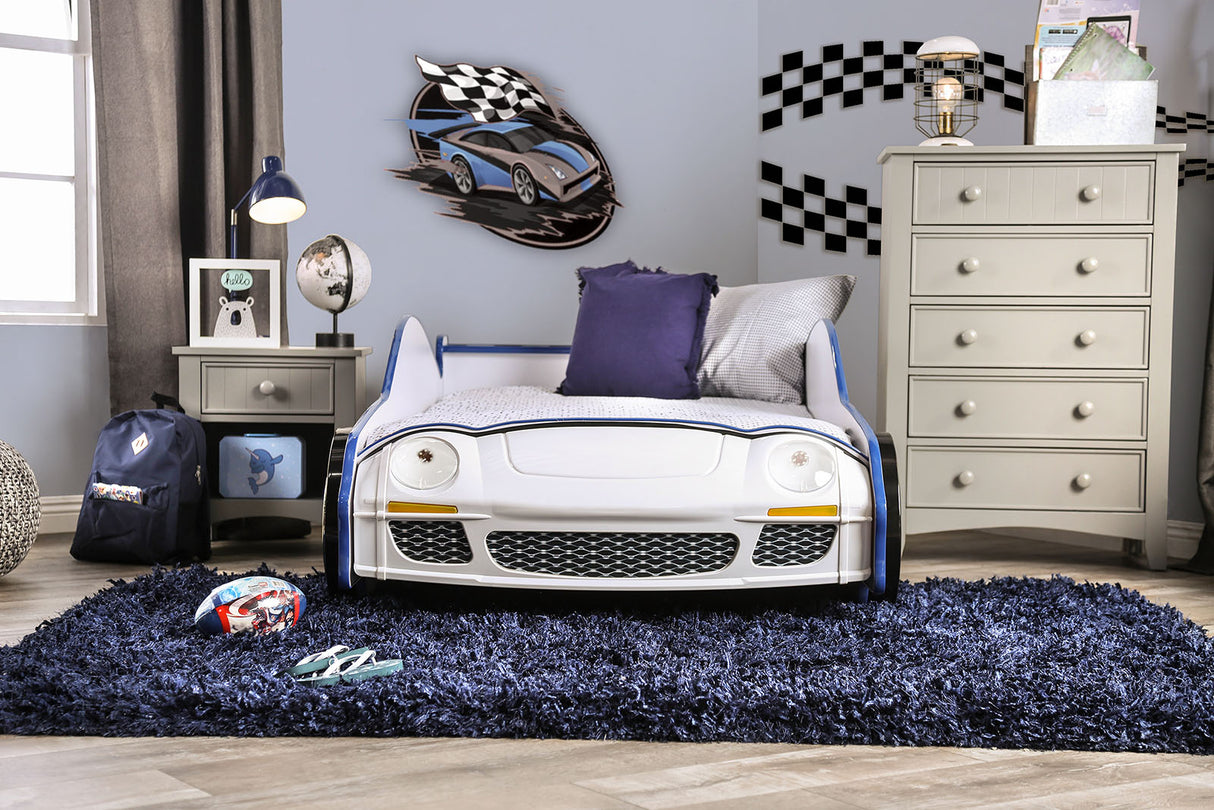 Poe White/Blue Twin Bed from Furniture of America - Luna Furniture