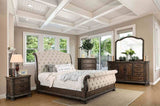 Lysandra Rustic bedroom set with sleigh bed, dresser, mirror and nightstand, rustic natural tone and beige