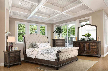 Lysandra Rustic Natural Tone/Beige Upholstered Queen Sleigh Bed from Furniture of America - Luna Furniture