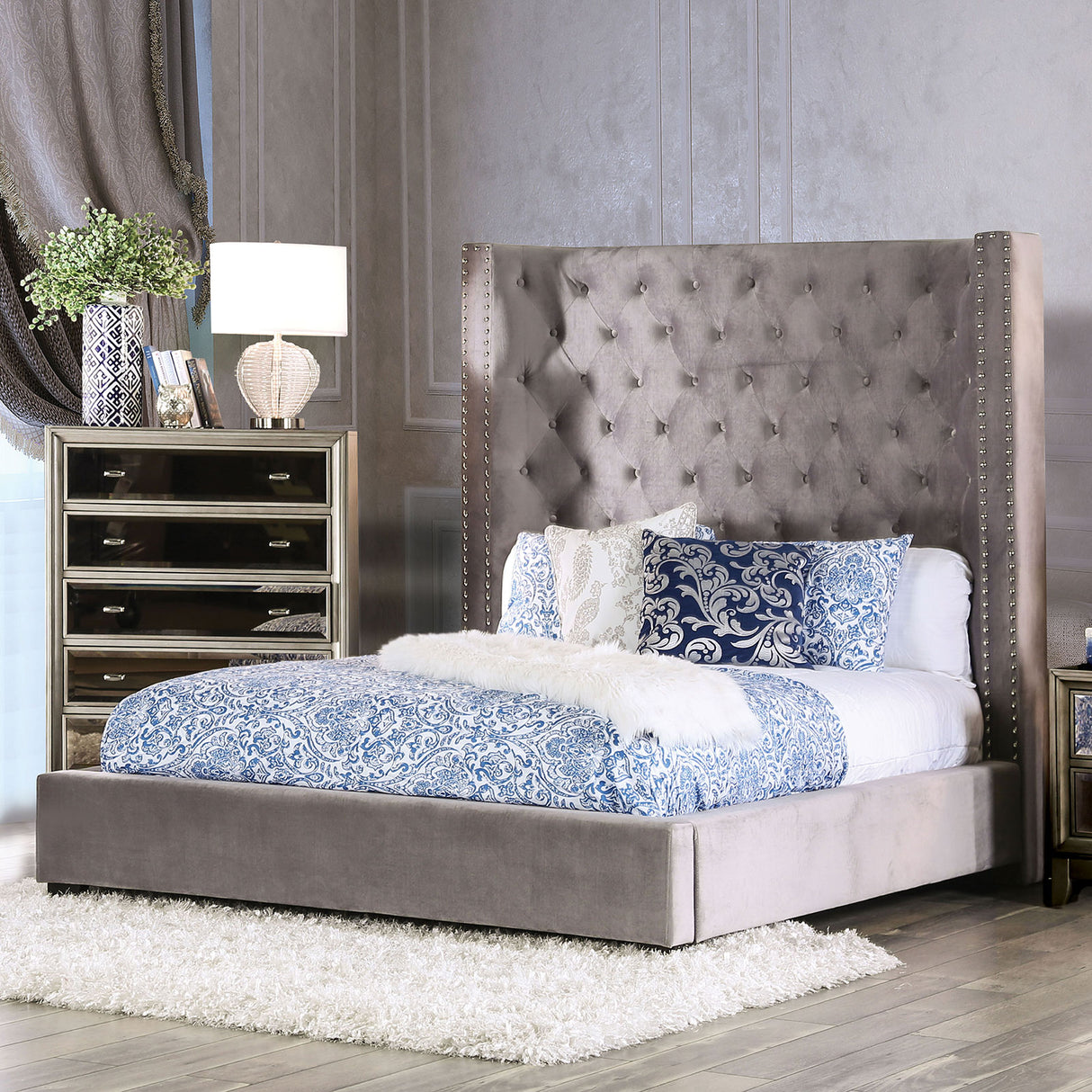 Mirabelle Gray Queen Bed from Furniture of America - Luna Furniture