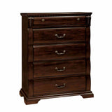 Burleigh Cherry Chest, five drawers and ornate trim, white background