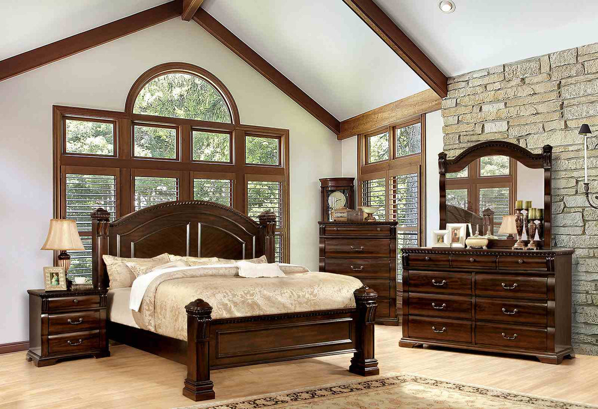 Burleigh Cherry Queen Bedroom Set, arched panel bed and matching case pieces, room view