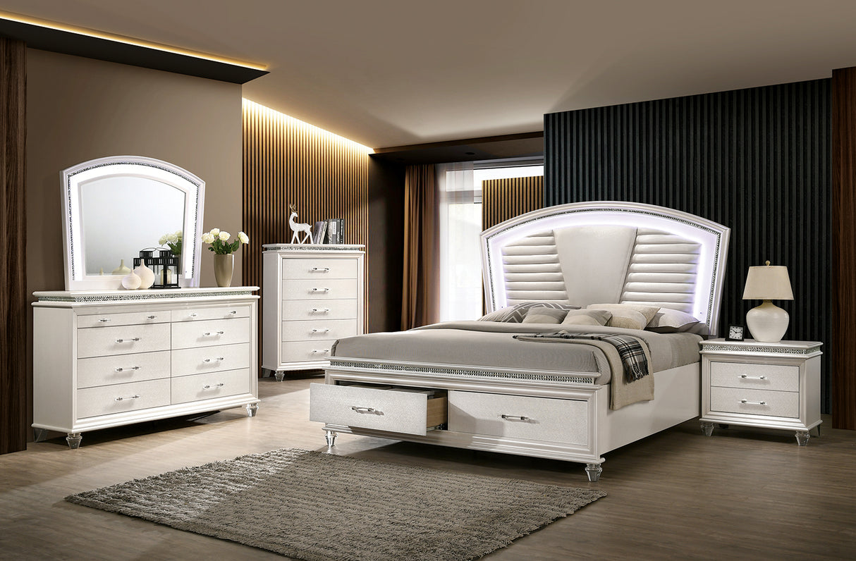 Maddie Pearl White/White LED King Storage Platform Bed from Furniture of America - Luna Furniture