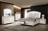 Maddie Pearl bedroom set, queen bed with dresser, mirror, chest and nightstand, glamour room view
